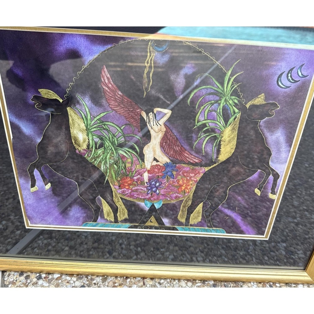 1996 Vintage fantasy Framed Print Picture Art Signed Si Si horses 21x17